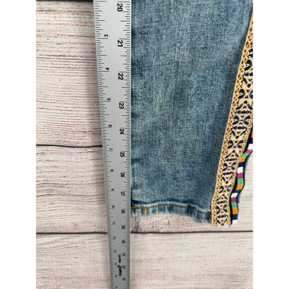 Pilcro Slim Boyfriend Crop Jeans Womens 26 Blue Medium Wash Ribbon Embroidered - Picture 12 of 13